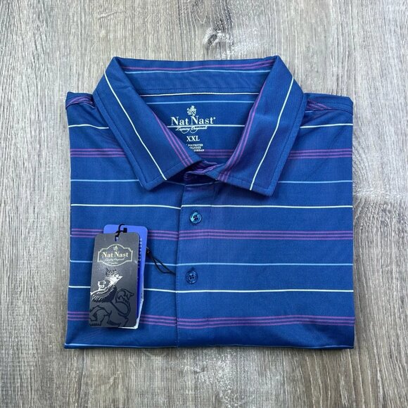 NEW Nat Nast Performance Striped Polo Shirt Short Sleeve Casual Men’s Size XXL - Picture 1 of 10